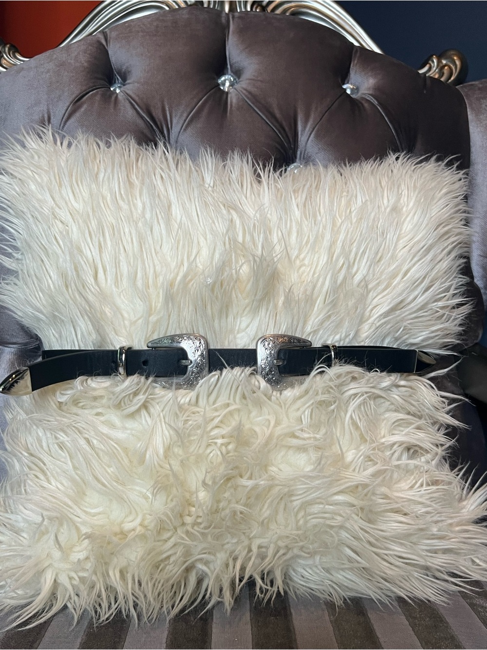 🤠🖤 Black Western Double-Buckle Belt with Silver Engraved Hardware ✨🌵